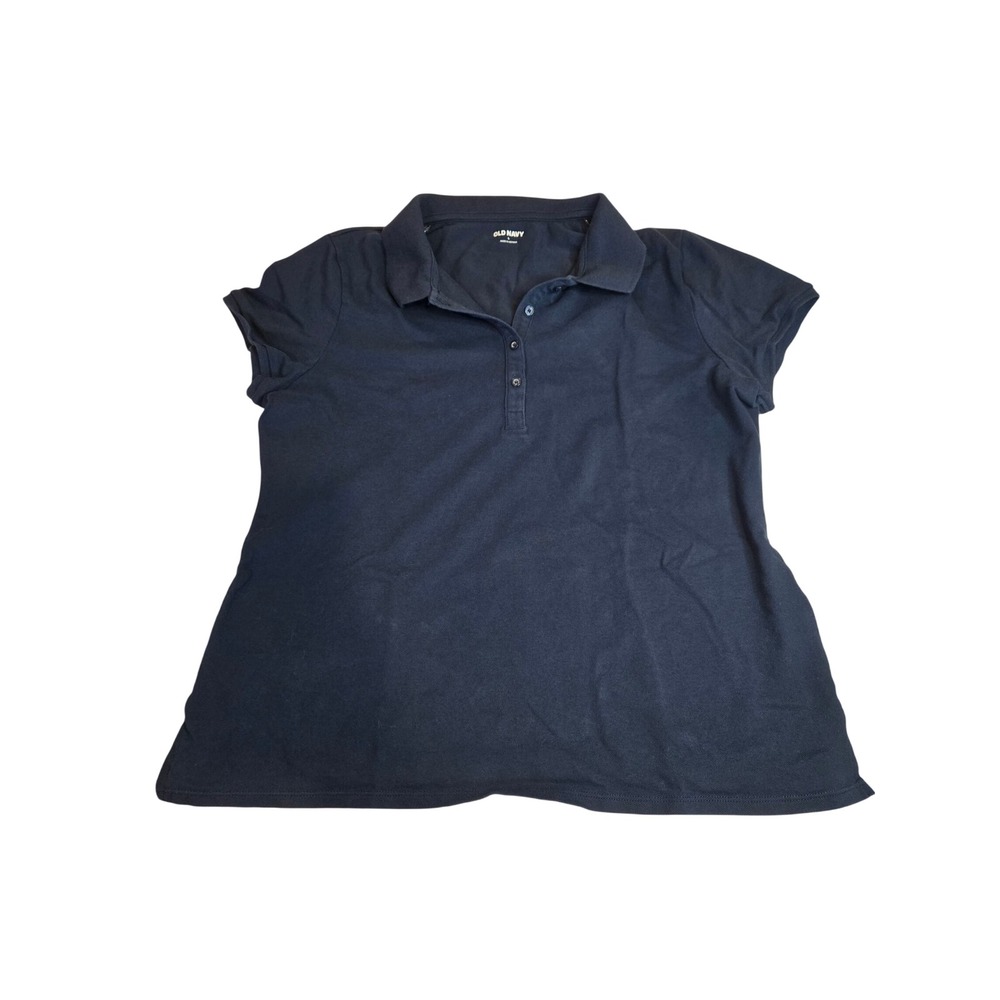 Old Navy Womens Polo Shirt Ink Blue Short Sleeve Pique Cotton Blend Large L - Picture 2 of 7
